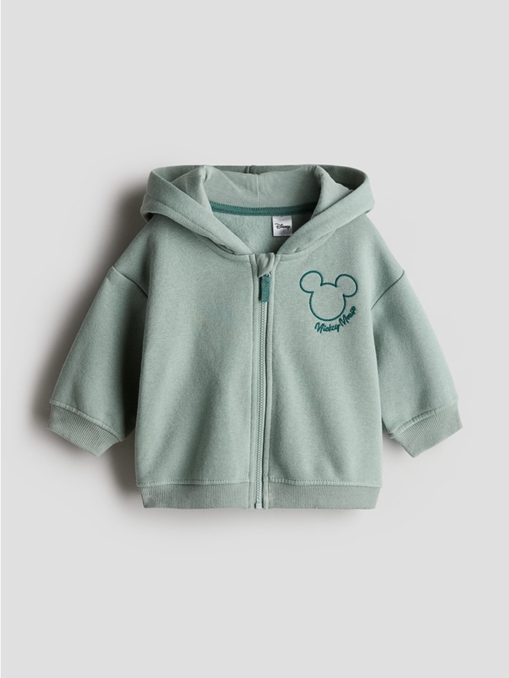 H&M Kids Green Mickey Mouse Embroidered-motif zip-through Hoodie size 12 months